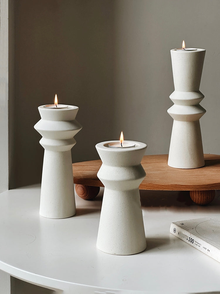 Set of 3 Minimalist Ceramic Candle Holders-0