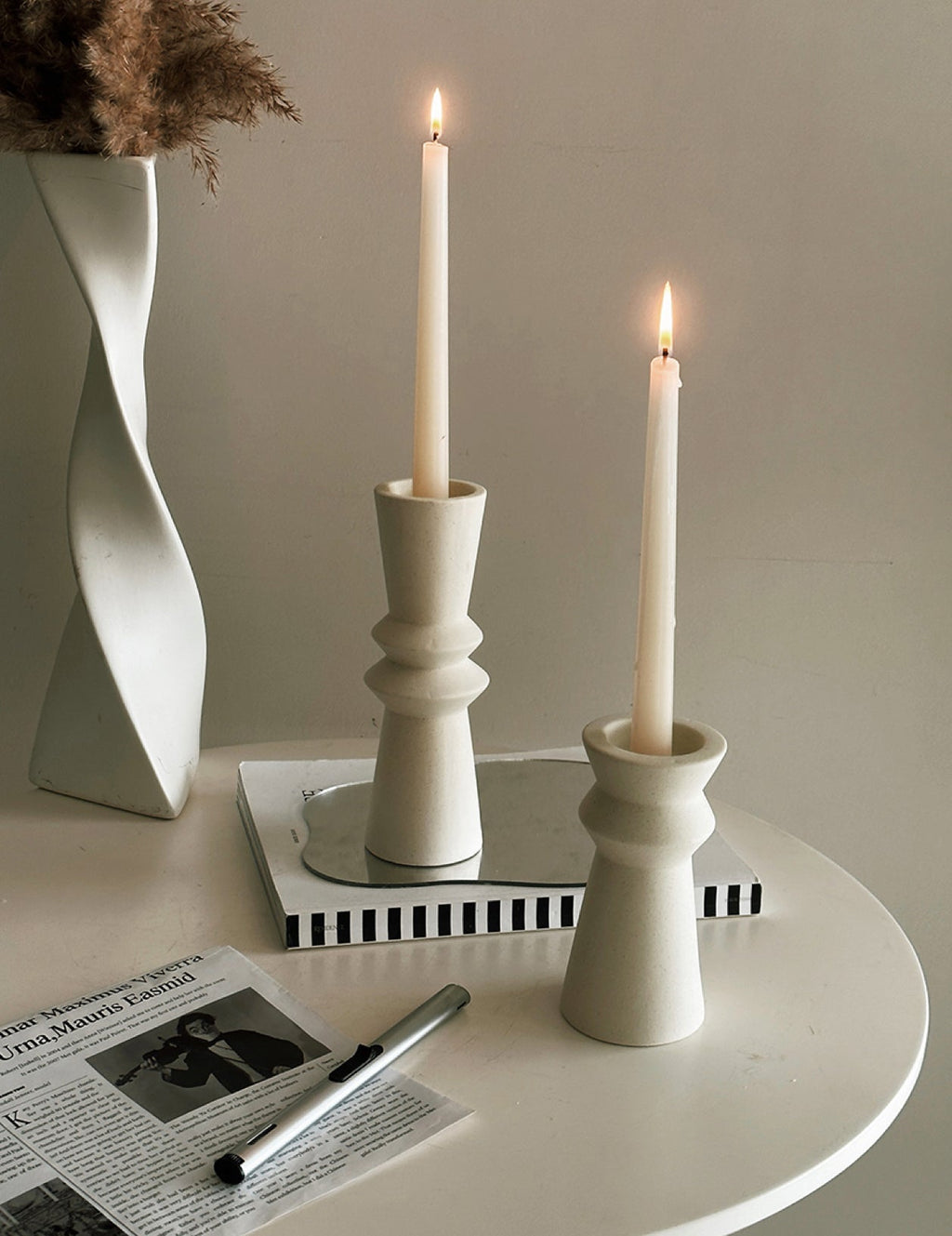 Set of 3 Minimalist Ceramic Candle Holders-3