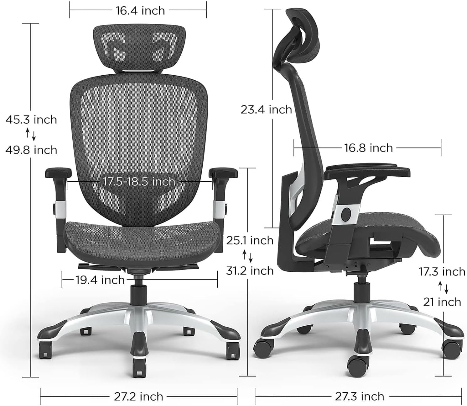 Hyken Ergonomic Mesh Swivel Task Chair Adjustable Black Office Chair-2