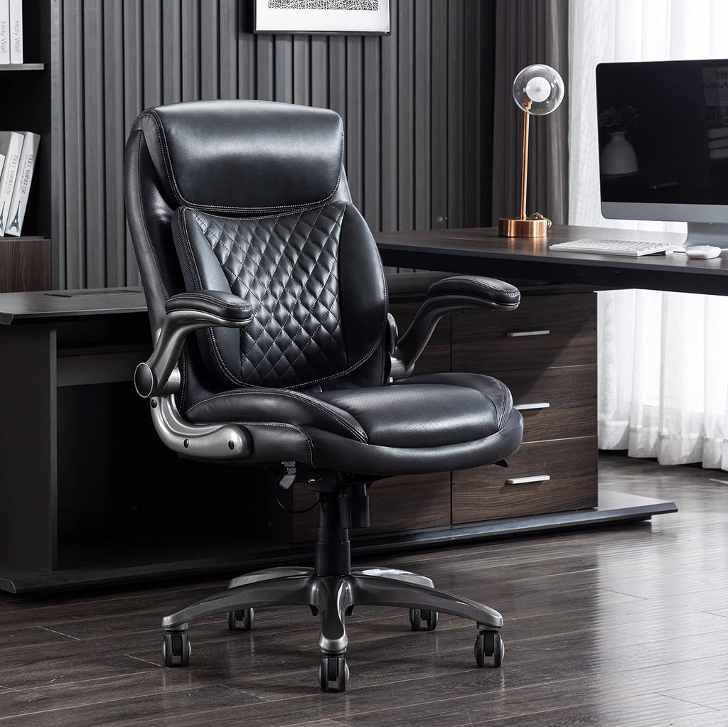 Ergonomic Grey Leather Desk Chair With Adjustable Height-4