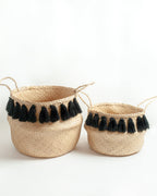 Black Tasseled Belly Baskets-0