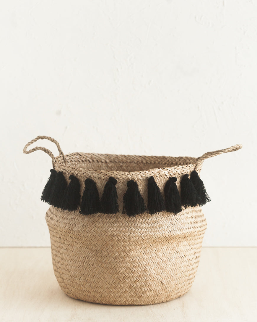 Black Tasseled Belly Baskets-3