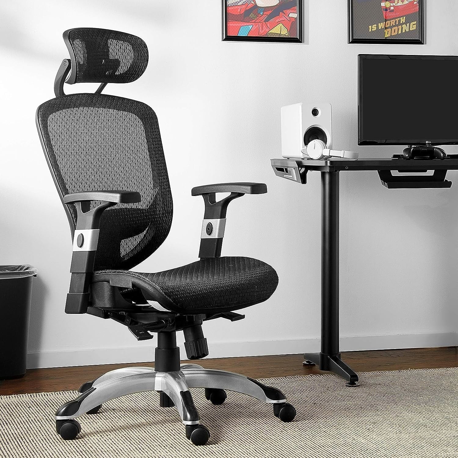 Hyken Ergonomic Mesh Swivel Task Chair Adjustable Black Office Chair-1