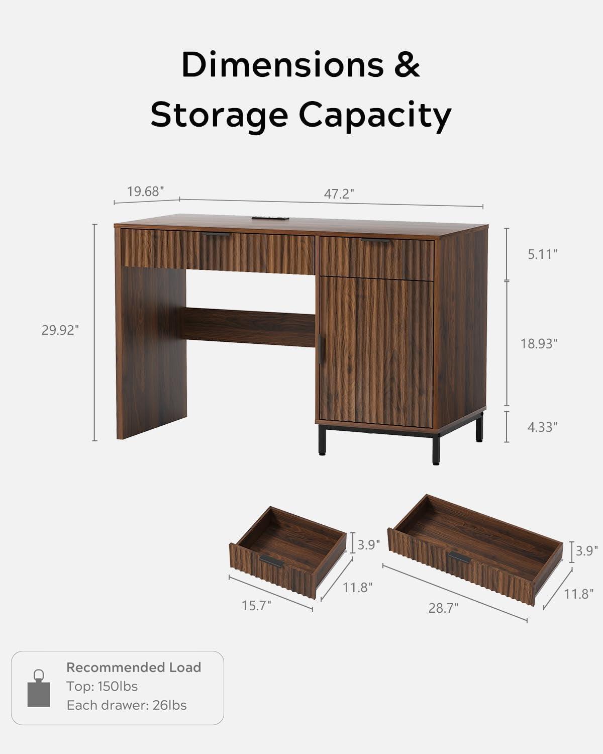 Brown 47 Inch Fluted Executive Desk Charging Station-1
