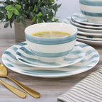 Gibson Home Kenwood Shores 12 Piece Stoneware Dinnerware Set - Blue Stripe