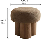 Compact Round Footstool Ottoman Brown Teddy Fabric-1
