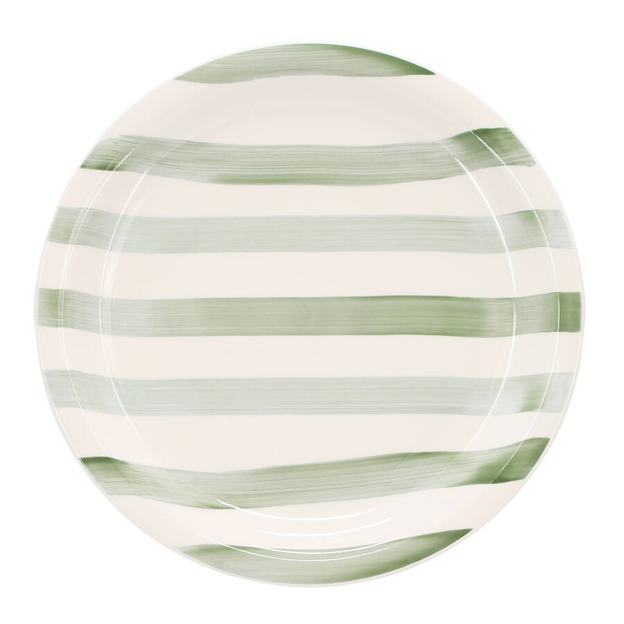 Gibson Home Kenwood Shores 12 Piece Stoneware Dinnerware Set - Green Stripe