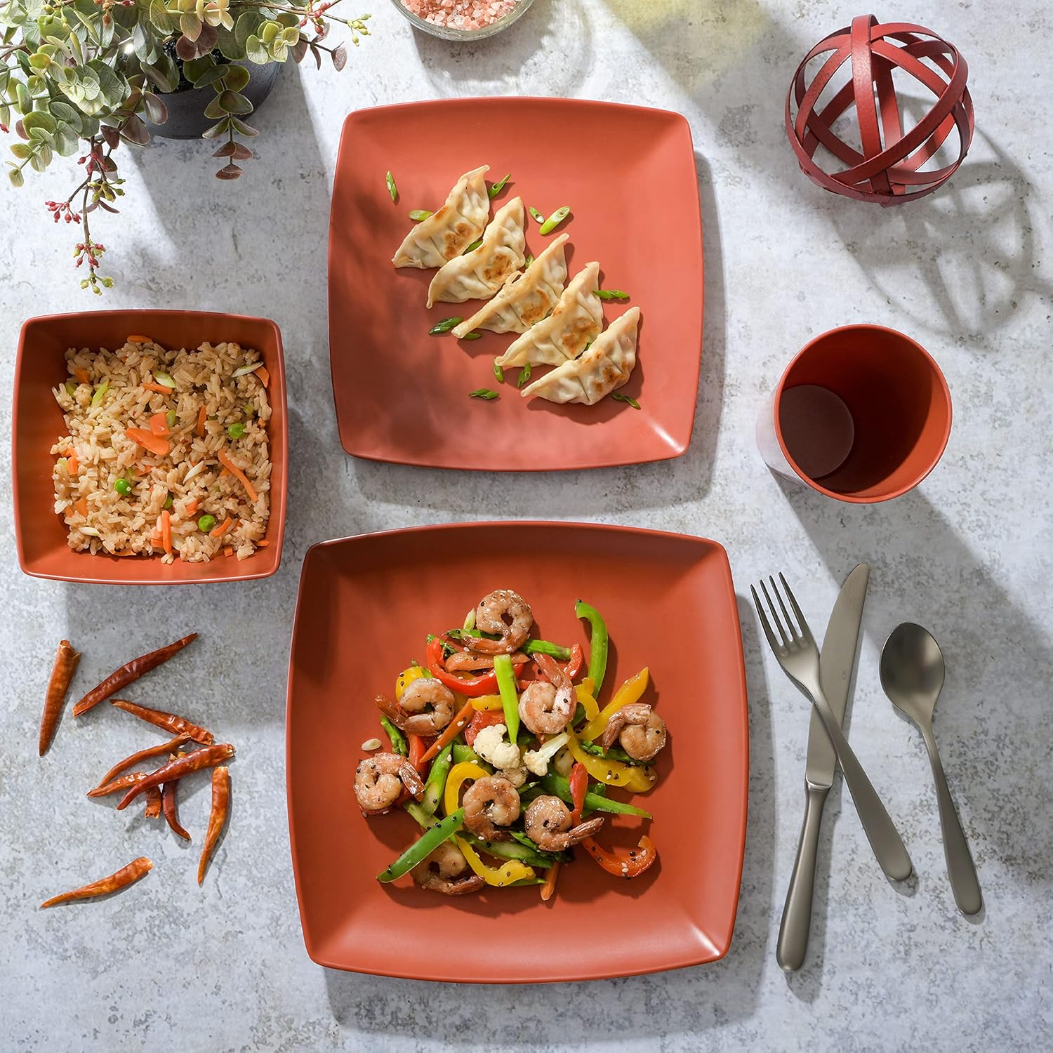 Gibson Home Grayson Melamine 12 Piece Dinnerware Set - Orange