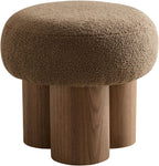 Compact Round Footstool Ottoman Brown Teddy Fabric-4