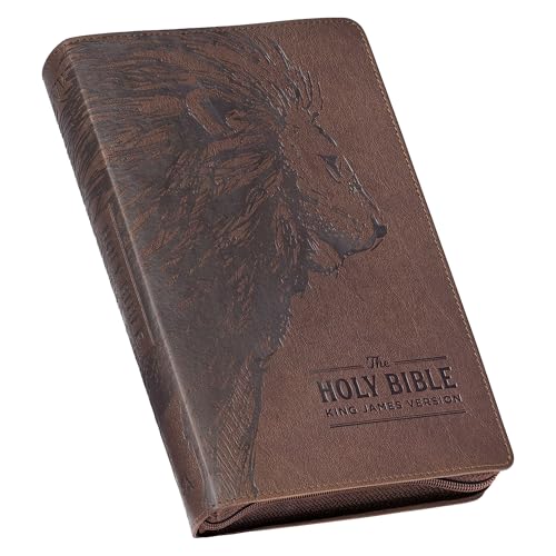 KJV Bible Deluxe Gift (Faux Leather, Brown Lion W/Zipper) - Imitation Leather-0