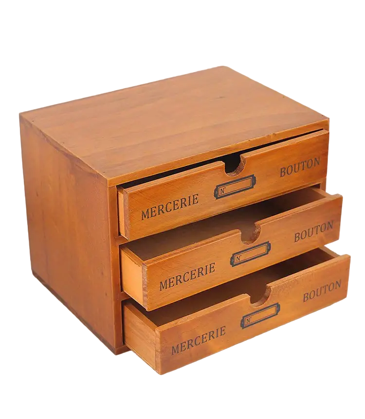 Timeless Elegance: 3-Layer Vintage Wooden Desktop Organizer-2