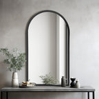 Black Arched Wall Mirror 42x24 Inches With Iron Frame-1