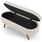 Mid-Century Modern Boho Style Off-White Beige Linen Bedroom Storage Bed Bench-0