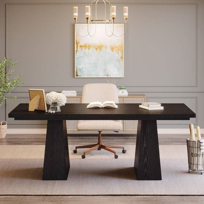 Modern Home Office Computer Desk Workstation in Black Wood Finish-1