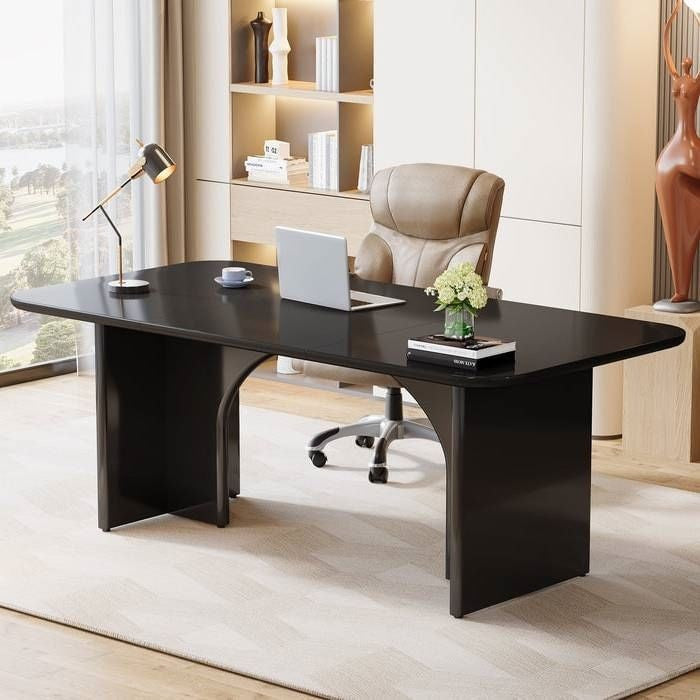 Modern Extra Large Executive Home Office Computer Desk in Black-1