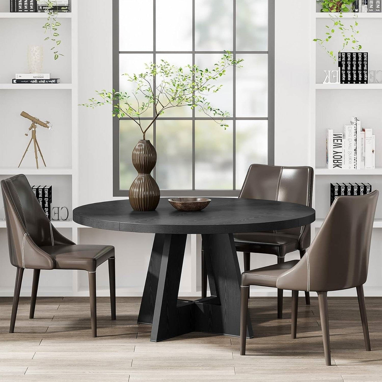 Modern Farmhouse 47-inch Round Kitchen Dining Table in Black Wood Finish-1