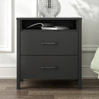 Modern 2-Drawer Nightstand Bedside Table in Black Wood Finish-1