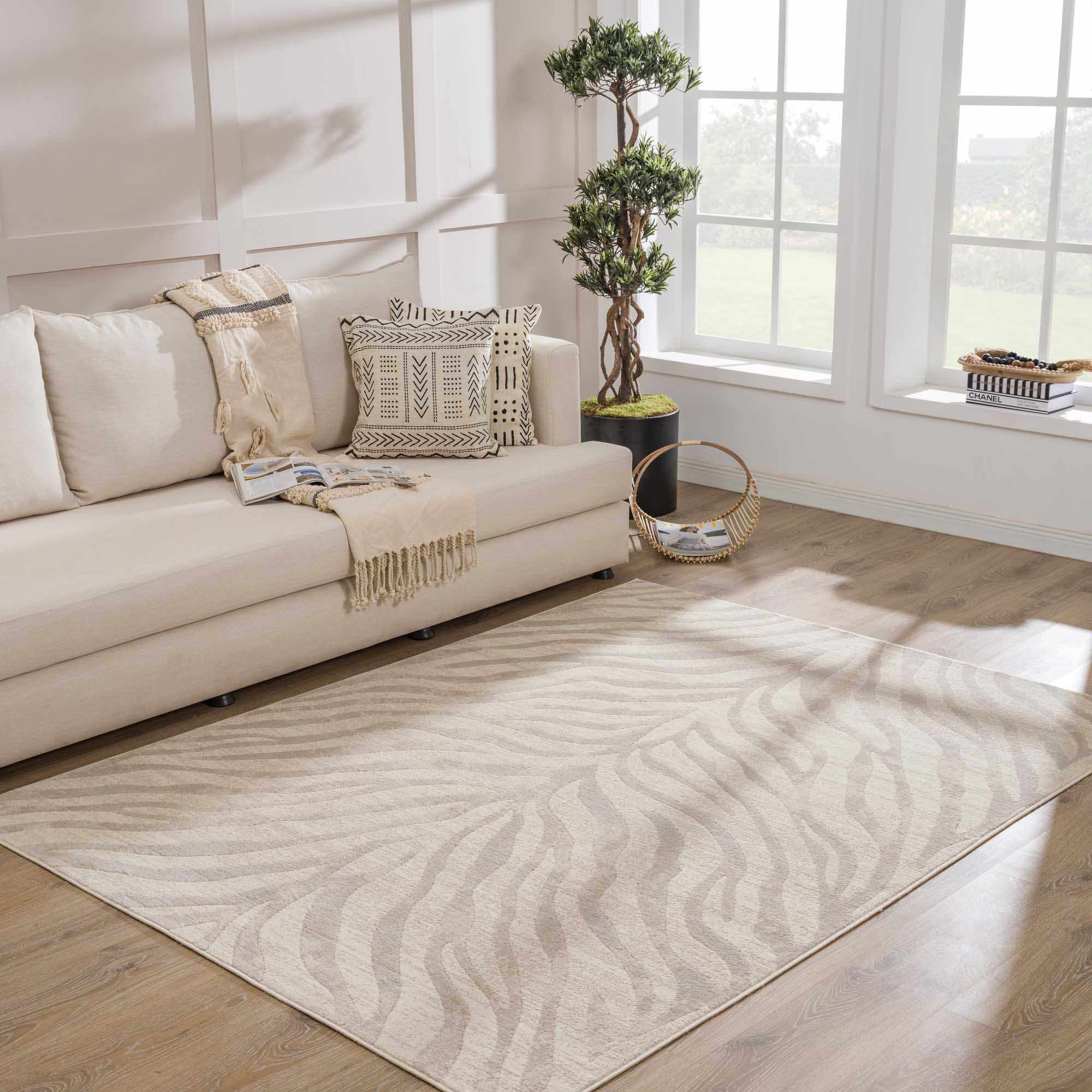 Beige Manteca Zebra Print Area Rug-1