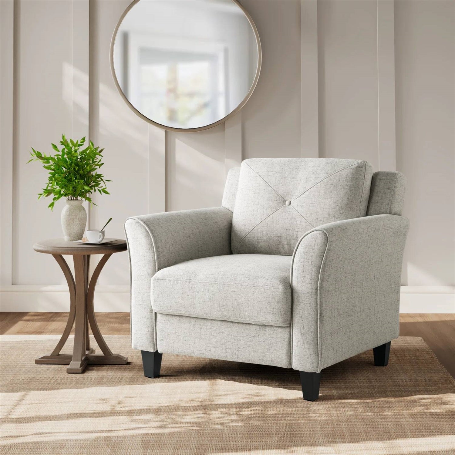 Cream Microfiber Upholstered Chair Armchair with Button Tufted Back Cushion-0
