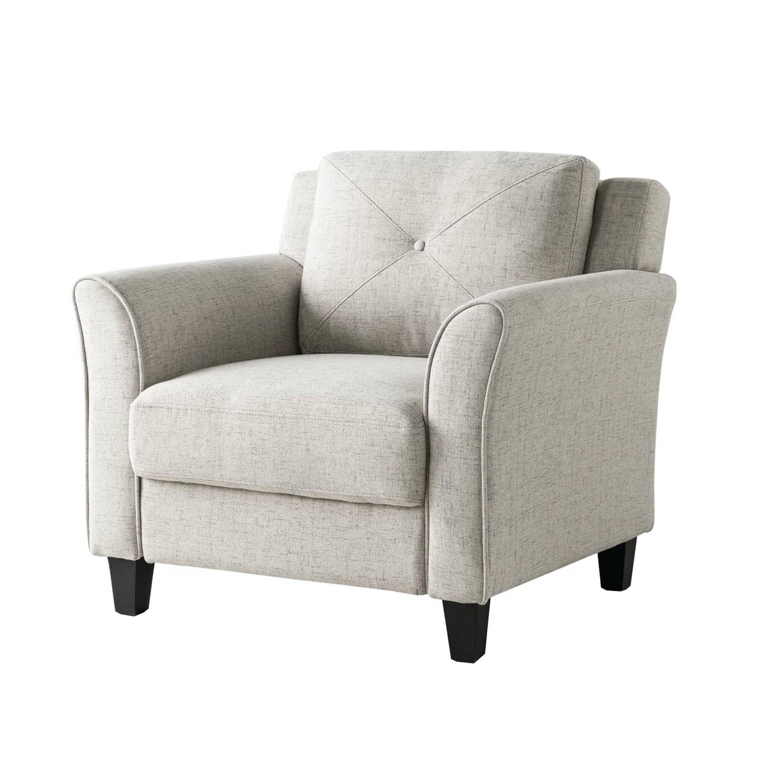 Cream Microfiber Upholstered Chair Armchair with Button Tufted Back Cushion-1