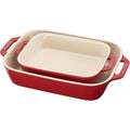 2 Piece Ceramic Stoneware Baking Dish Set in Cherry Red / Ivory-0