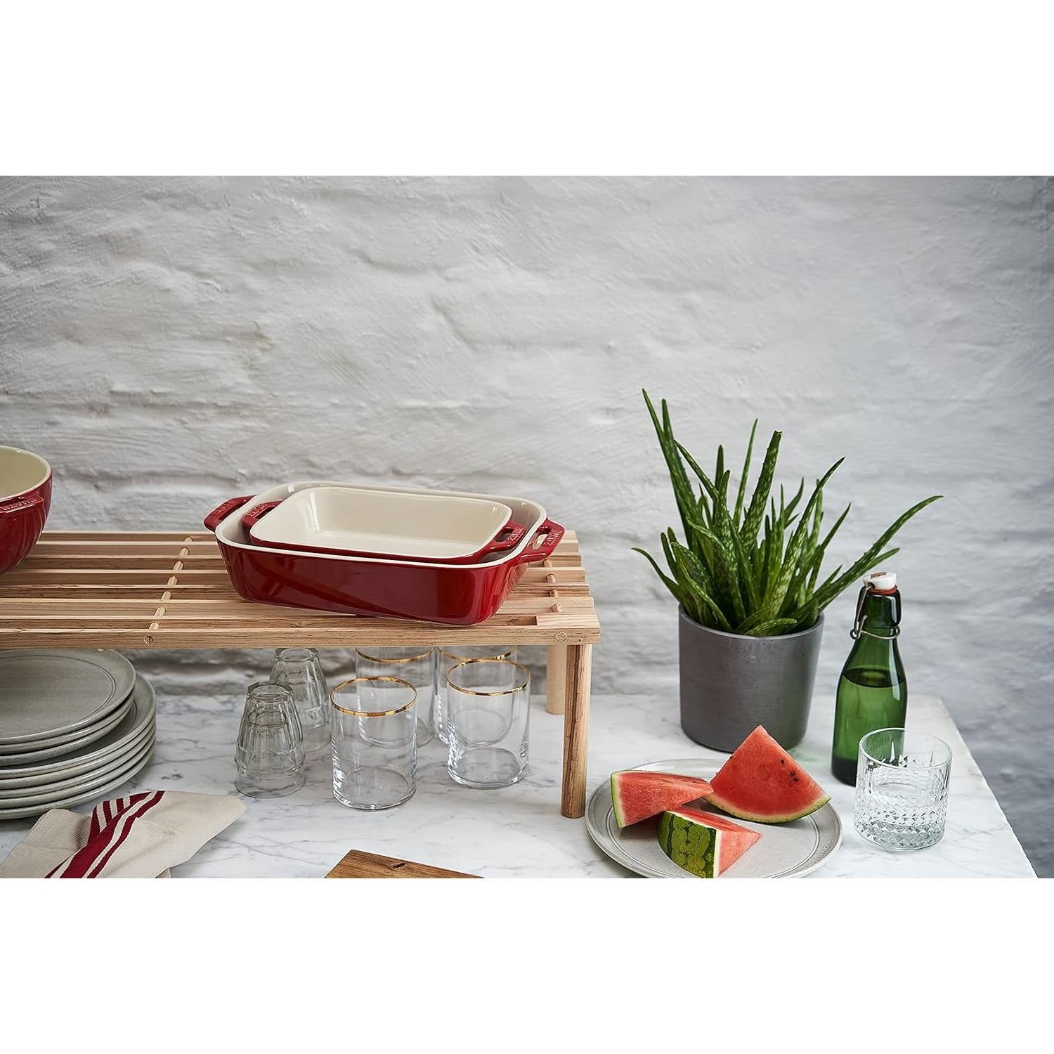 2 Piece Ceramic Stoneware Baking Dish Set in Cherry Red / Ivory-4