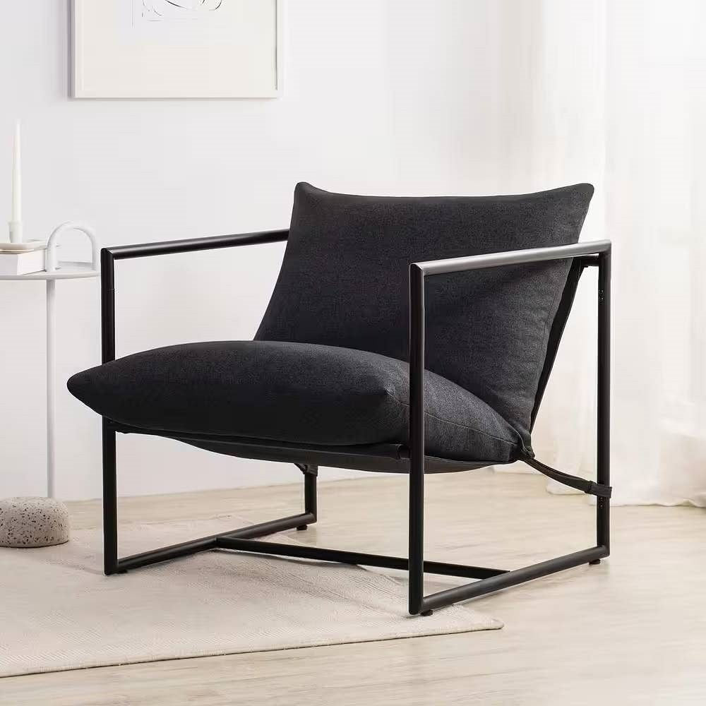 Modern Dark Grey Upholstered Accent Chair with Metal Frame-2