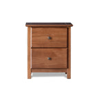 Farmhouse Solid Pine Wood 2 Drawer Nightstand in Walnut Finish-1