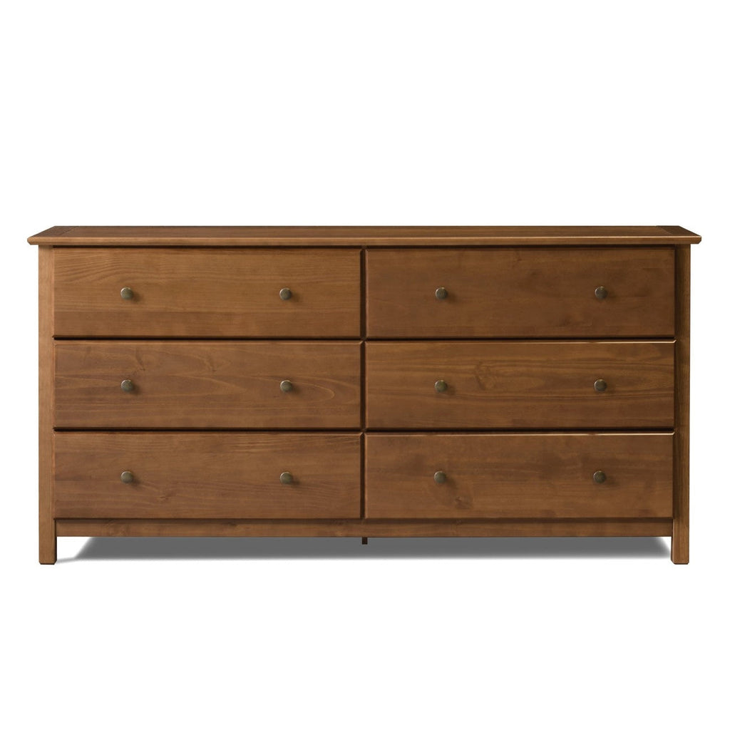Farmhouse Solid Pine Wood 6 Drawer Dresser in Walnut Finish-0