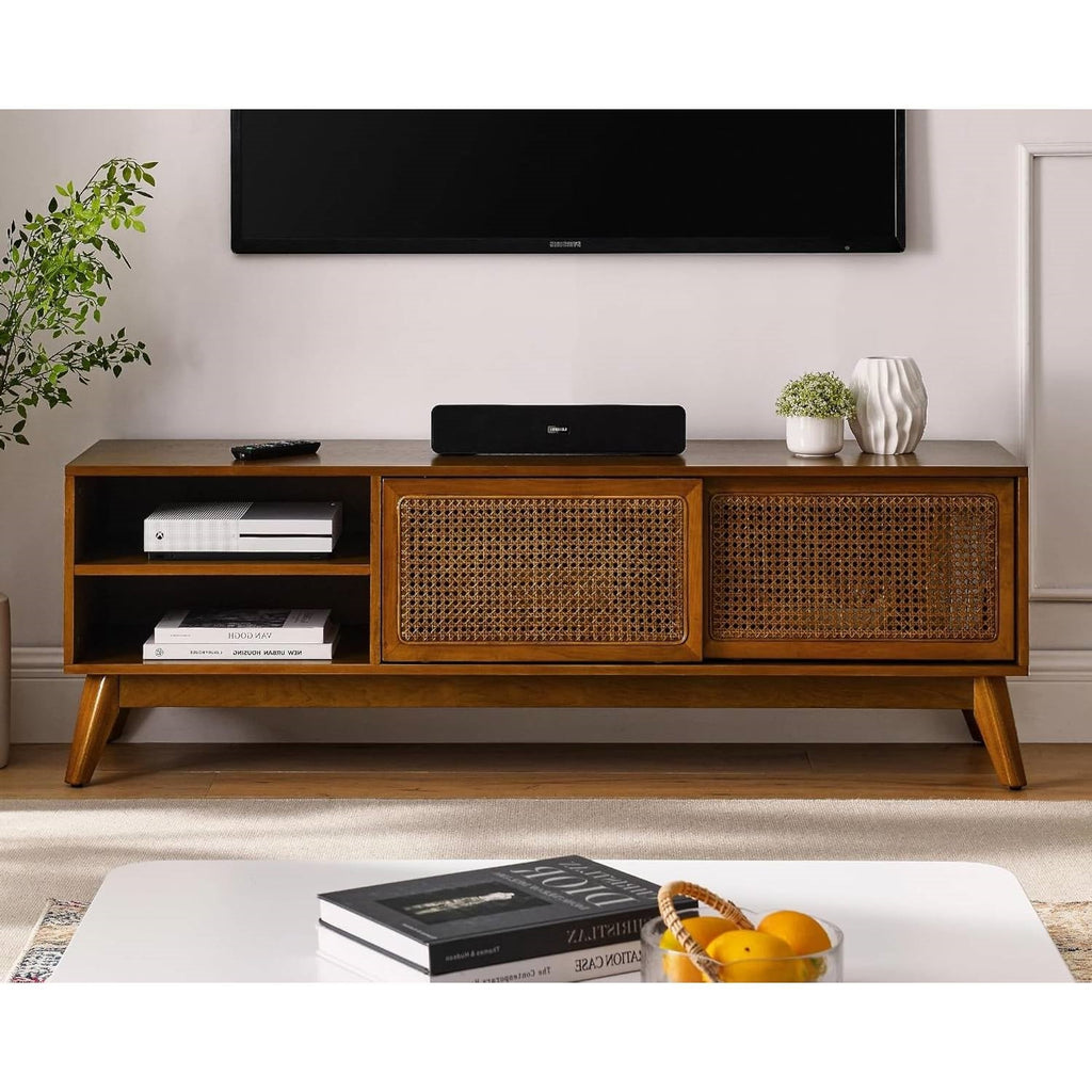 Modern Mid Century 59-inch TV Stand Entertainment Center with Sliding Doors-1