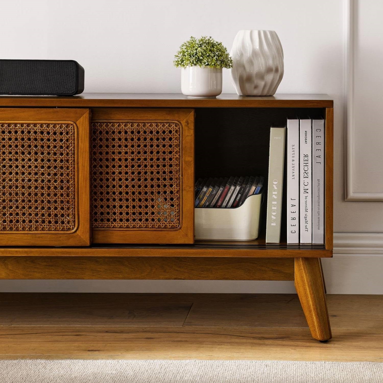 Modern Mid Century 59-inch TV Stand Entertainment Center with Sliding Doors-2