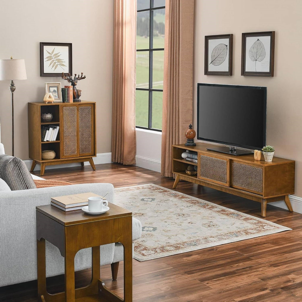 Modern Mid Century 59-inch TV Stand Entertainment Center with Sliding Doors-3