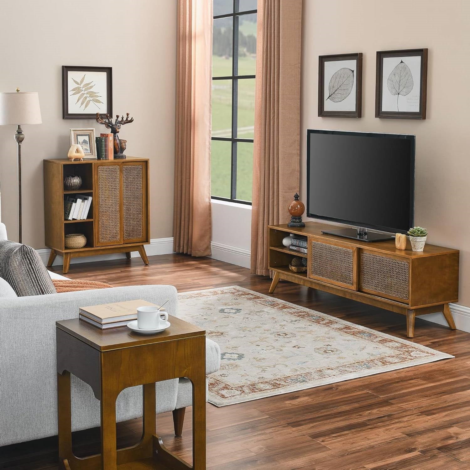 Modern Mid Century 59-inch TV Stand Entertainment Center with Sliding Doors-3