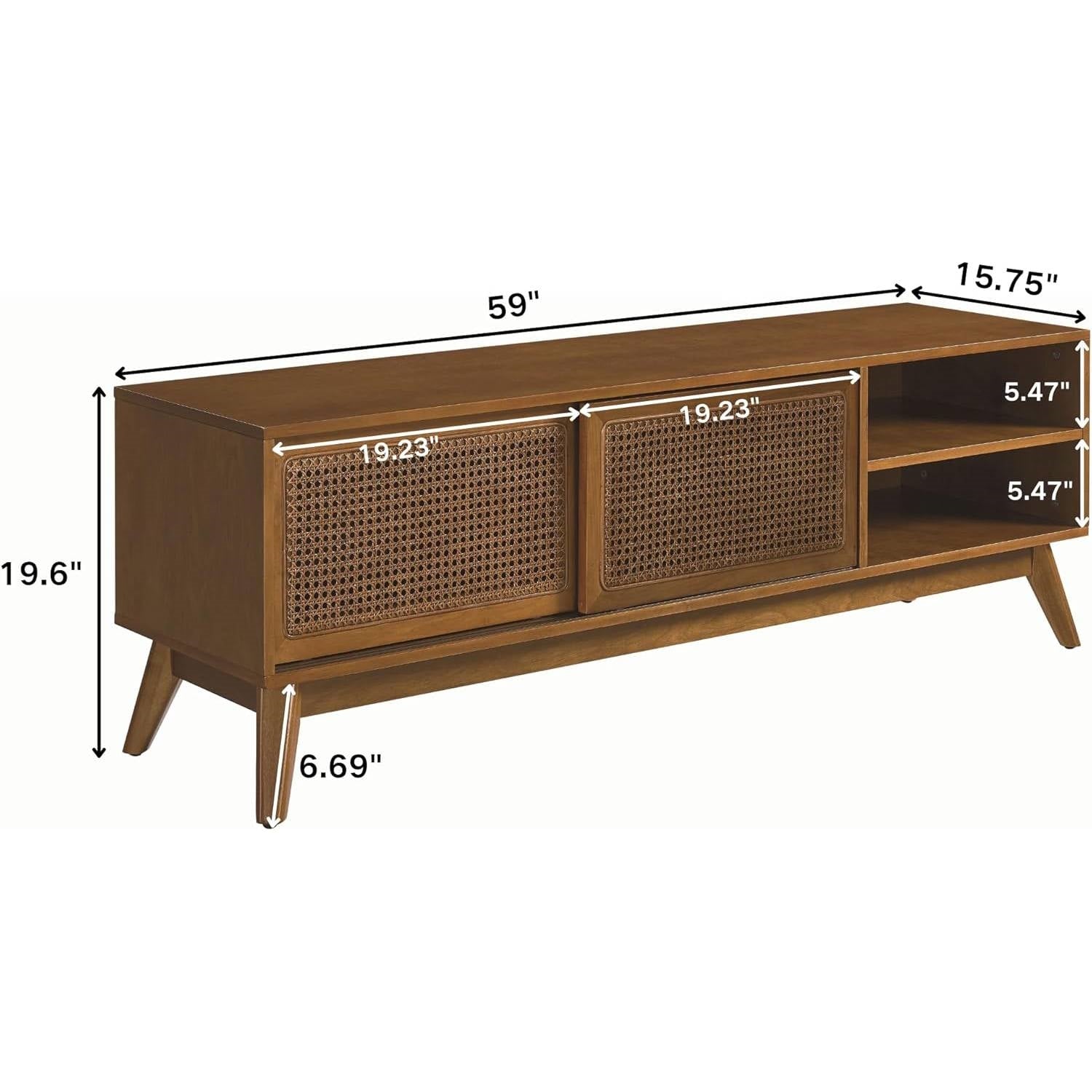 Modern Mid Century 59-inch TV Stand Entertainment Center with Sliding Doors-4
