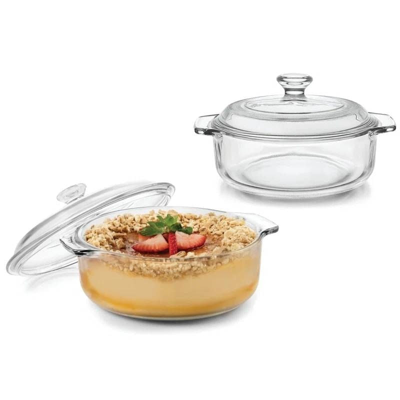 Set of 2 - 1-Quart Glass Dutch Oven Casserole Bakeware Baking Dishes with Lids-2