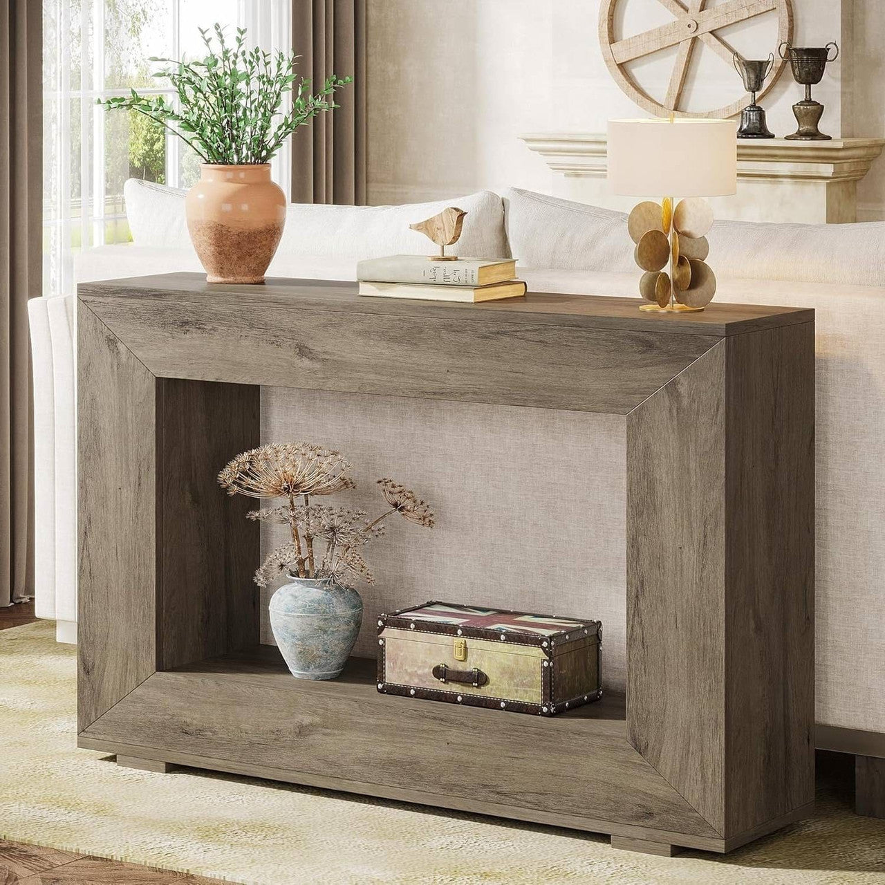 Modern Farmhouse 47-inch Long Entryway / Console Table in Grey Wood Finish-2