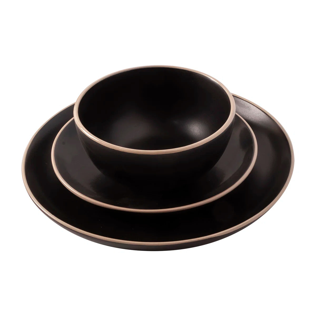 12 Piece Stoneware Dinnerware Set in Black