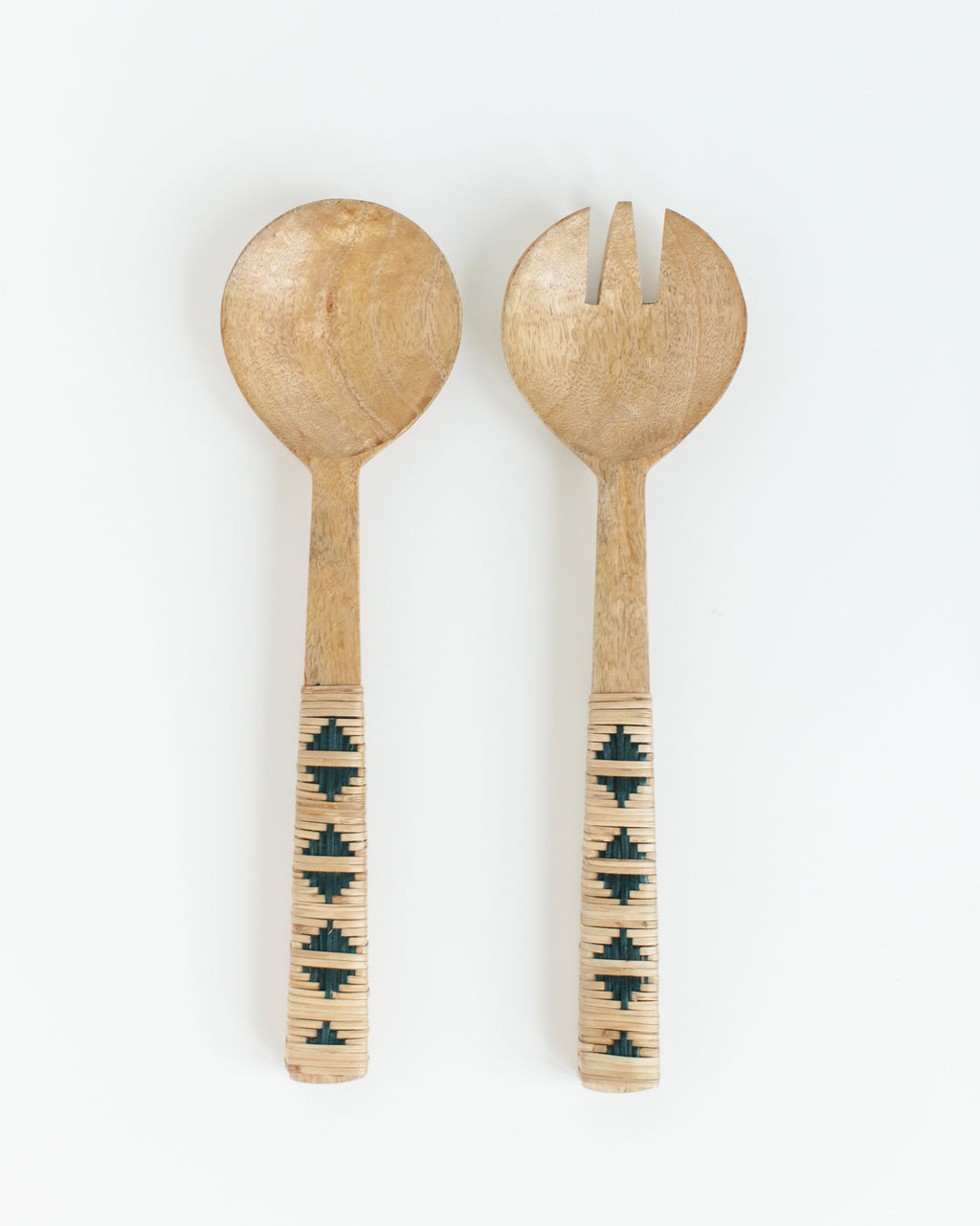 Geo Woven Mango Wood Salad Servers-3