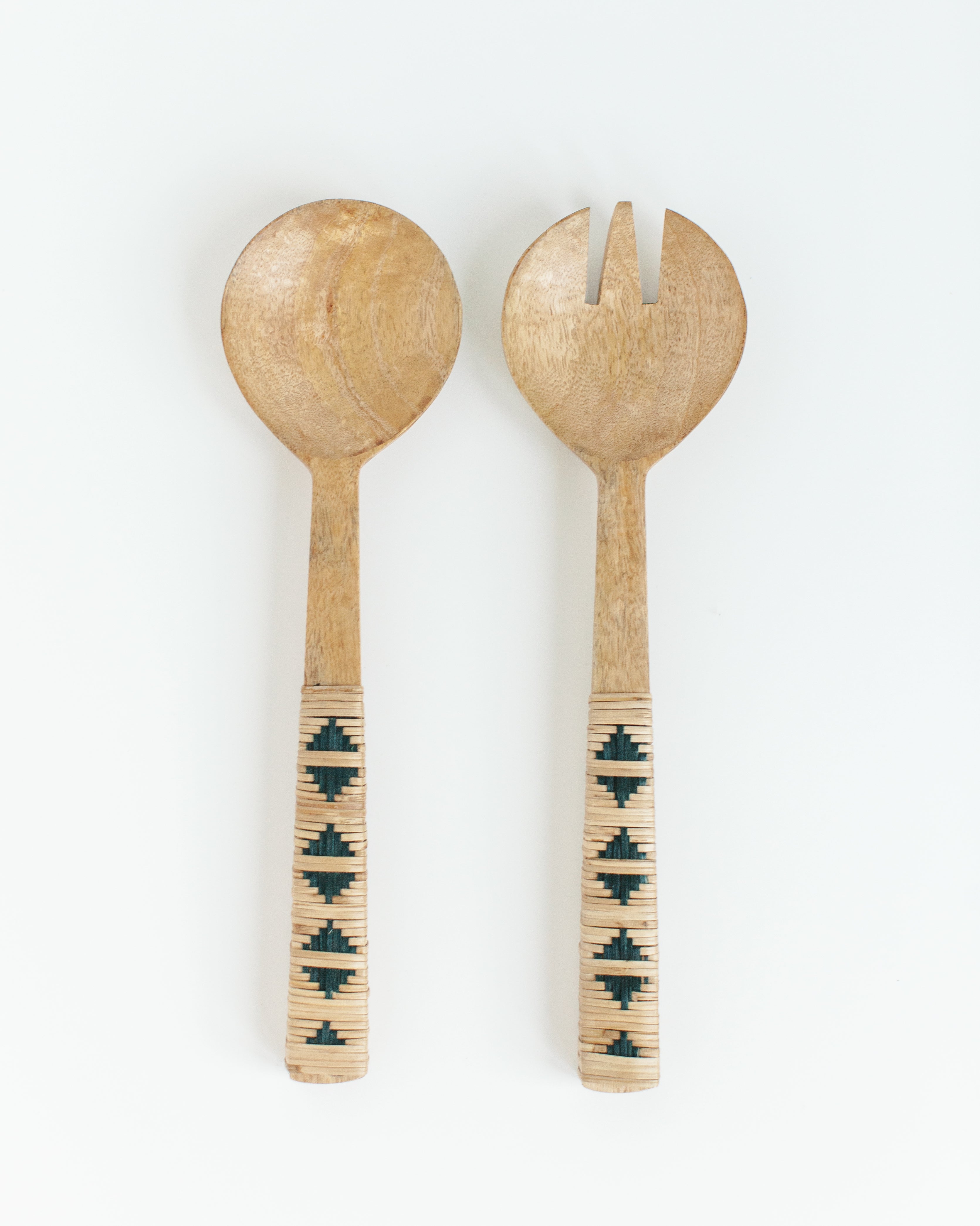 Geo Woven Mango Wood Salad Servers-3