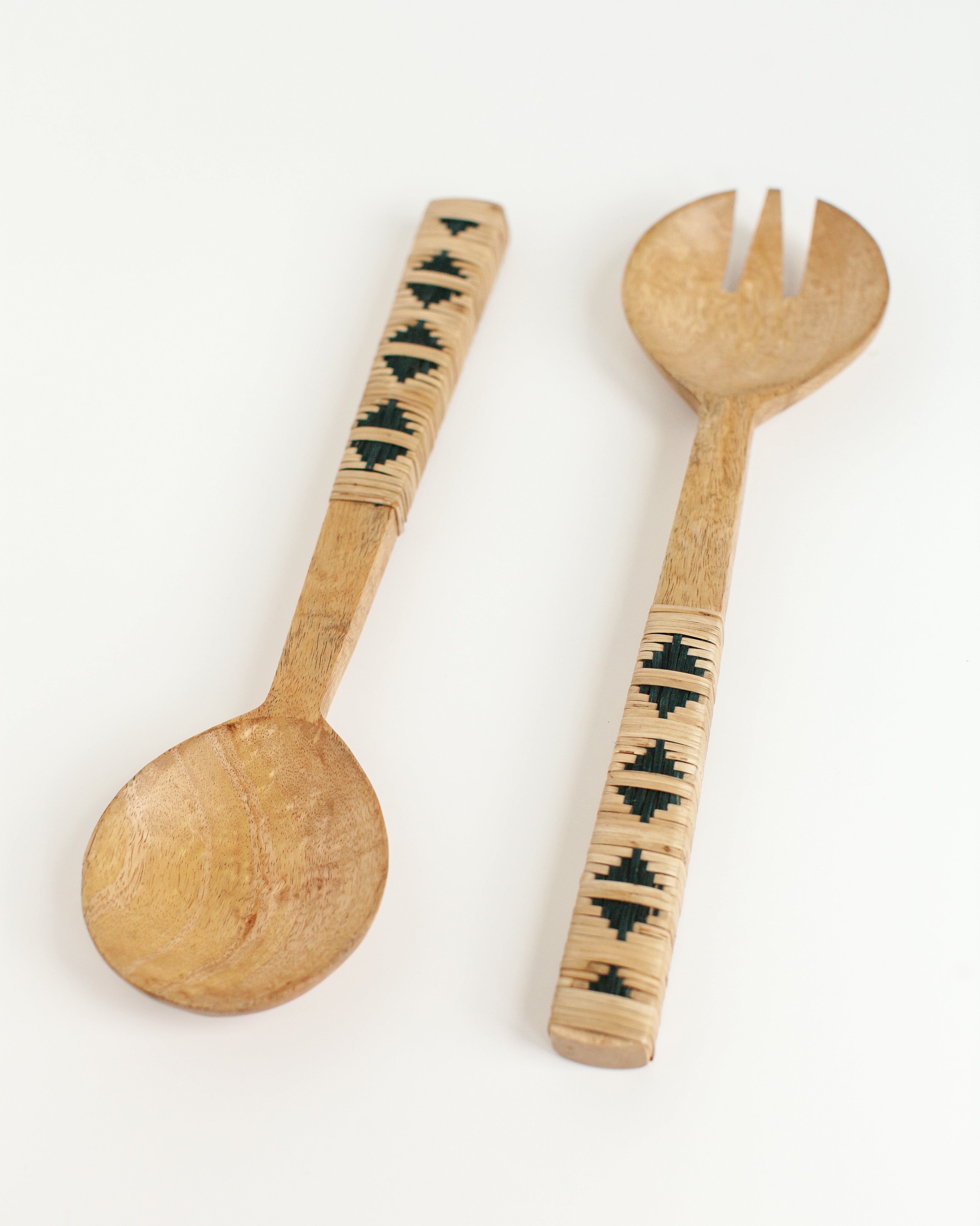 Geo Woven Mango Wood Salad Servers-1