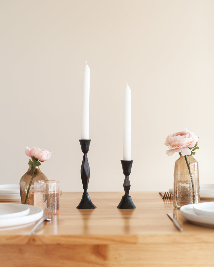 Low Diamond Hand-Forged Iron Candle Stand-1