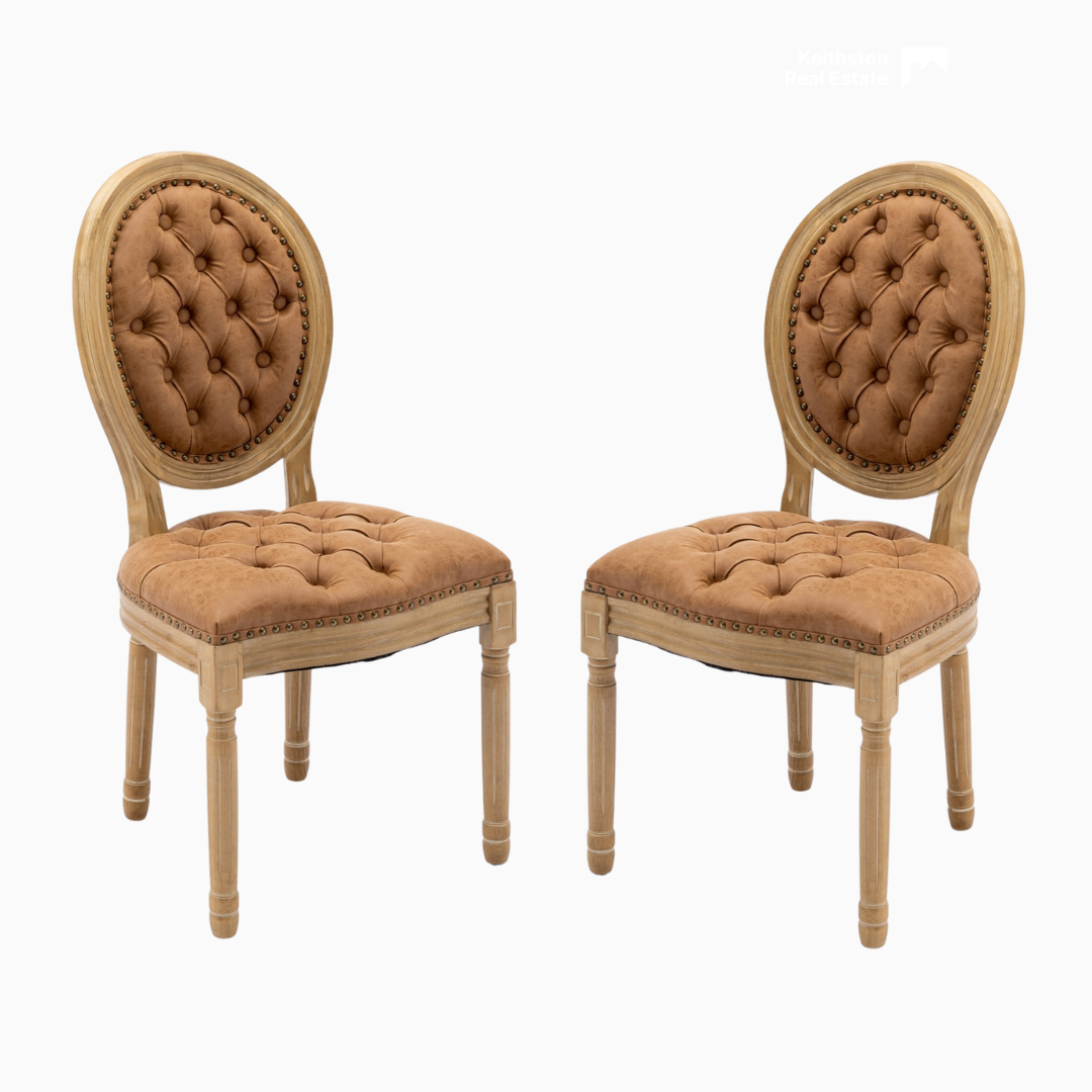 Set of 2 French Style Solid Wood Antique Dining Chairs-0