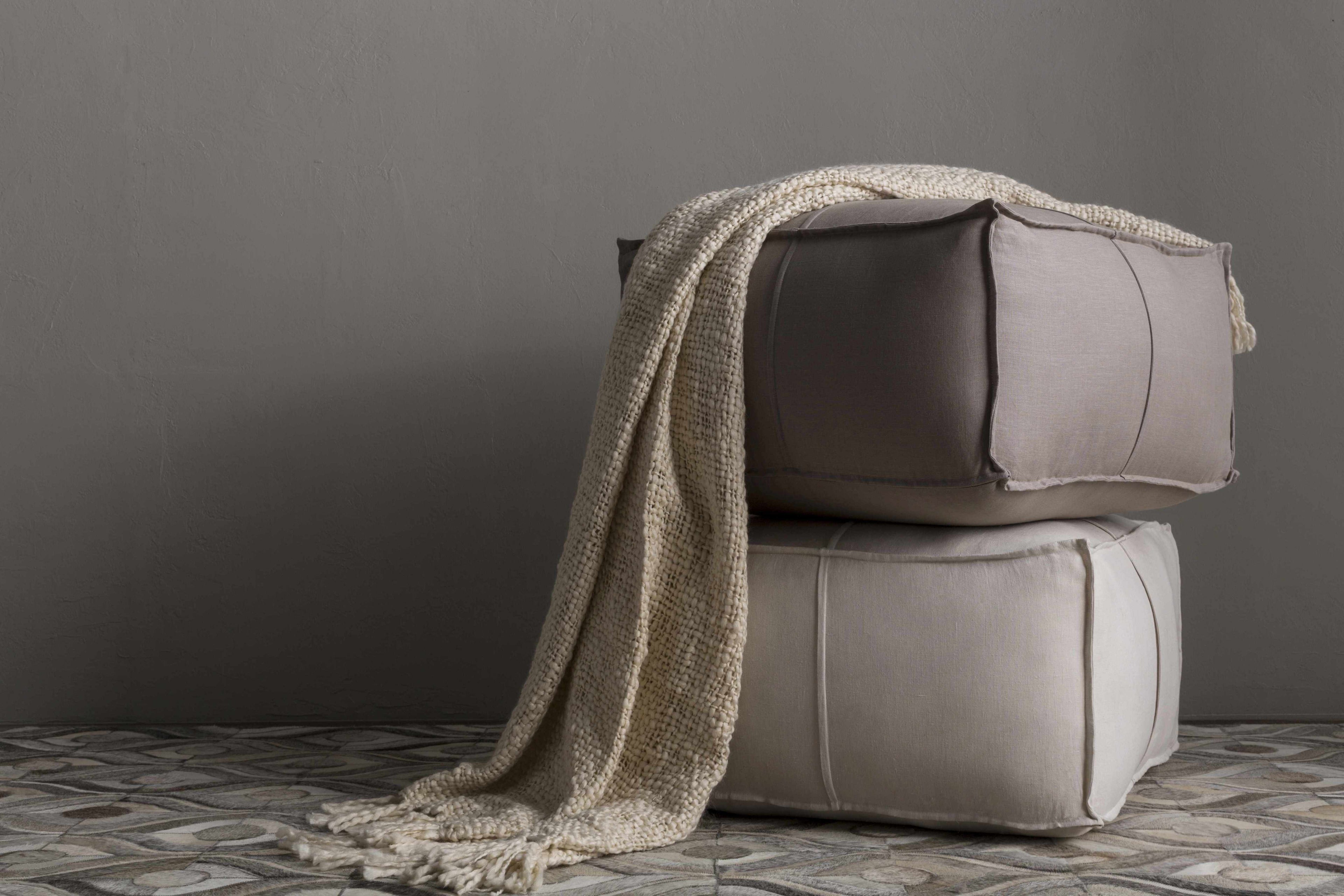 Friendsville Solid & Striped Ivory Pouf-3