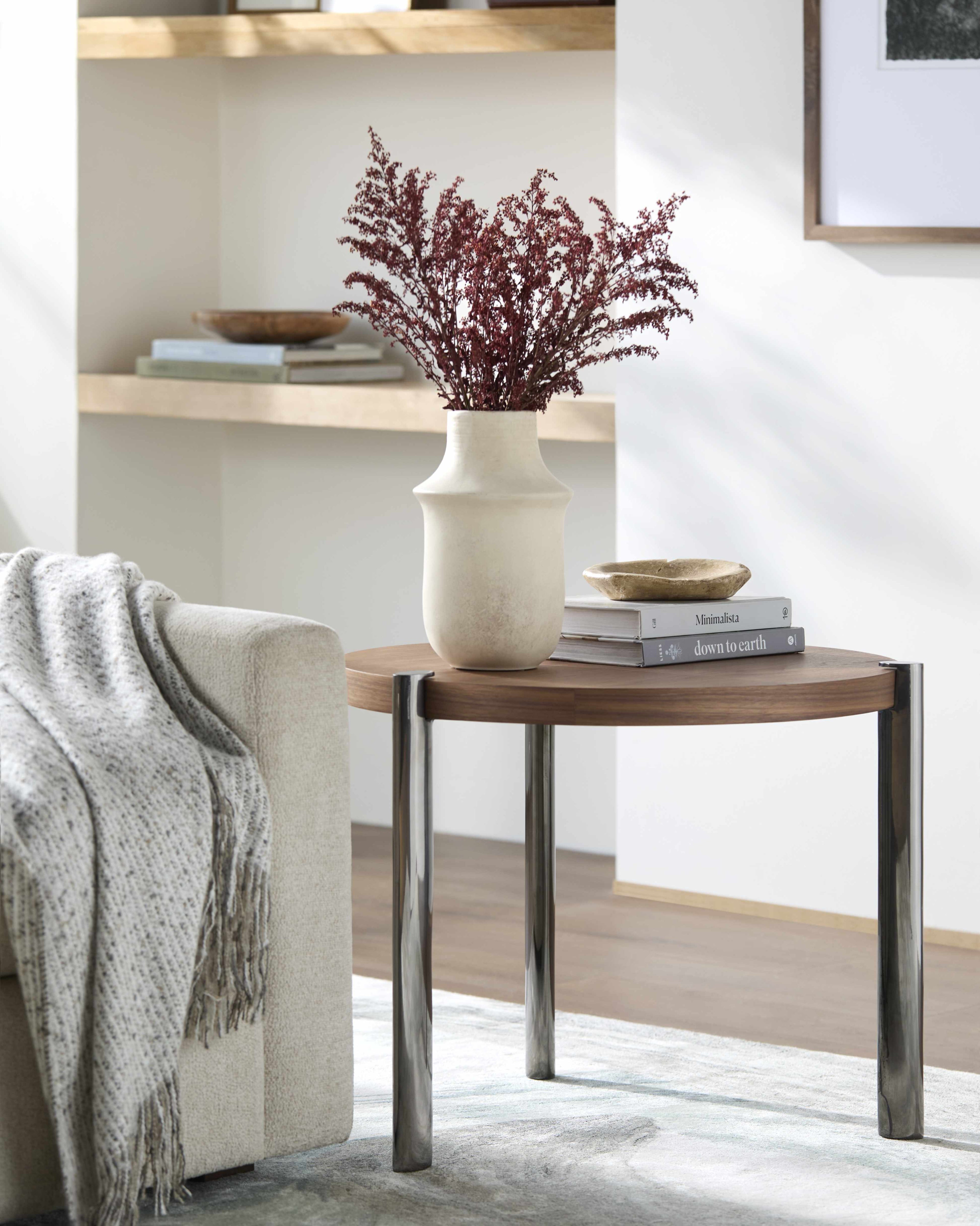 Palasbari Round Walnut Metal Coffee Table - Clearance-1