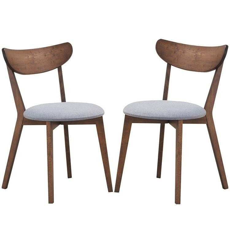 Set of 2 Mid-Century Modern Curved Back Wood Dining Chair Grey Upholstered Seat-2
