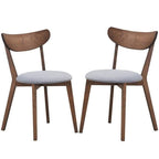 Set of 2 Mid-Century Modern Curved Back Wood Dining Chair Grey Upholstered Seat-2