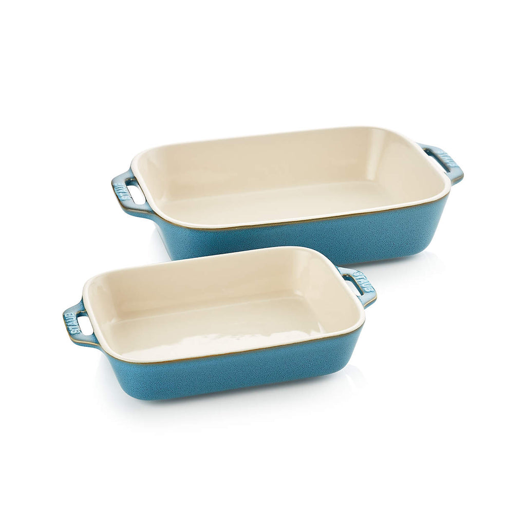 Staub Blue Ceramic Stoneware Baking Dish, Set of 2