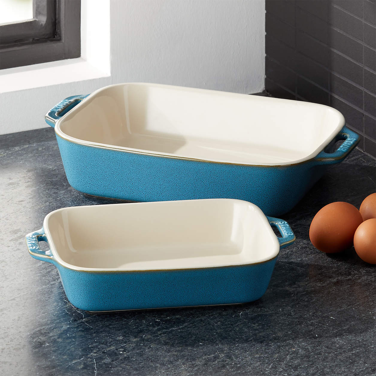 Staub Blue Ceramic Stoneware Baking Dish, Set of 2
