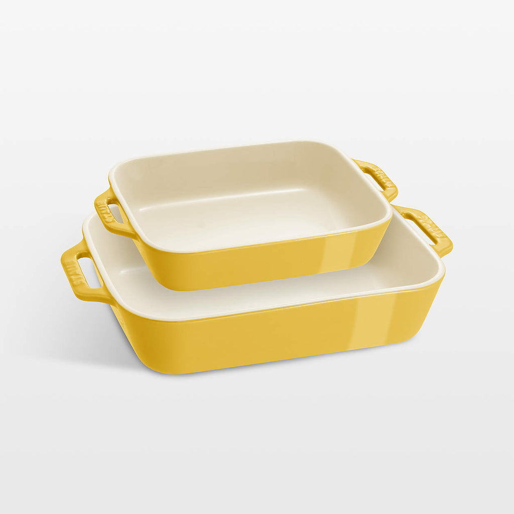Staub Yellow Ceramic Stoneware Baking Dish, Set of 2