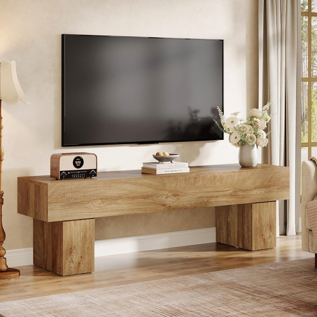 Farmhouse 63-inch TV Stand Entertainment Center in Light Brown Wood Finish-2